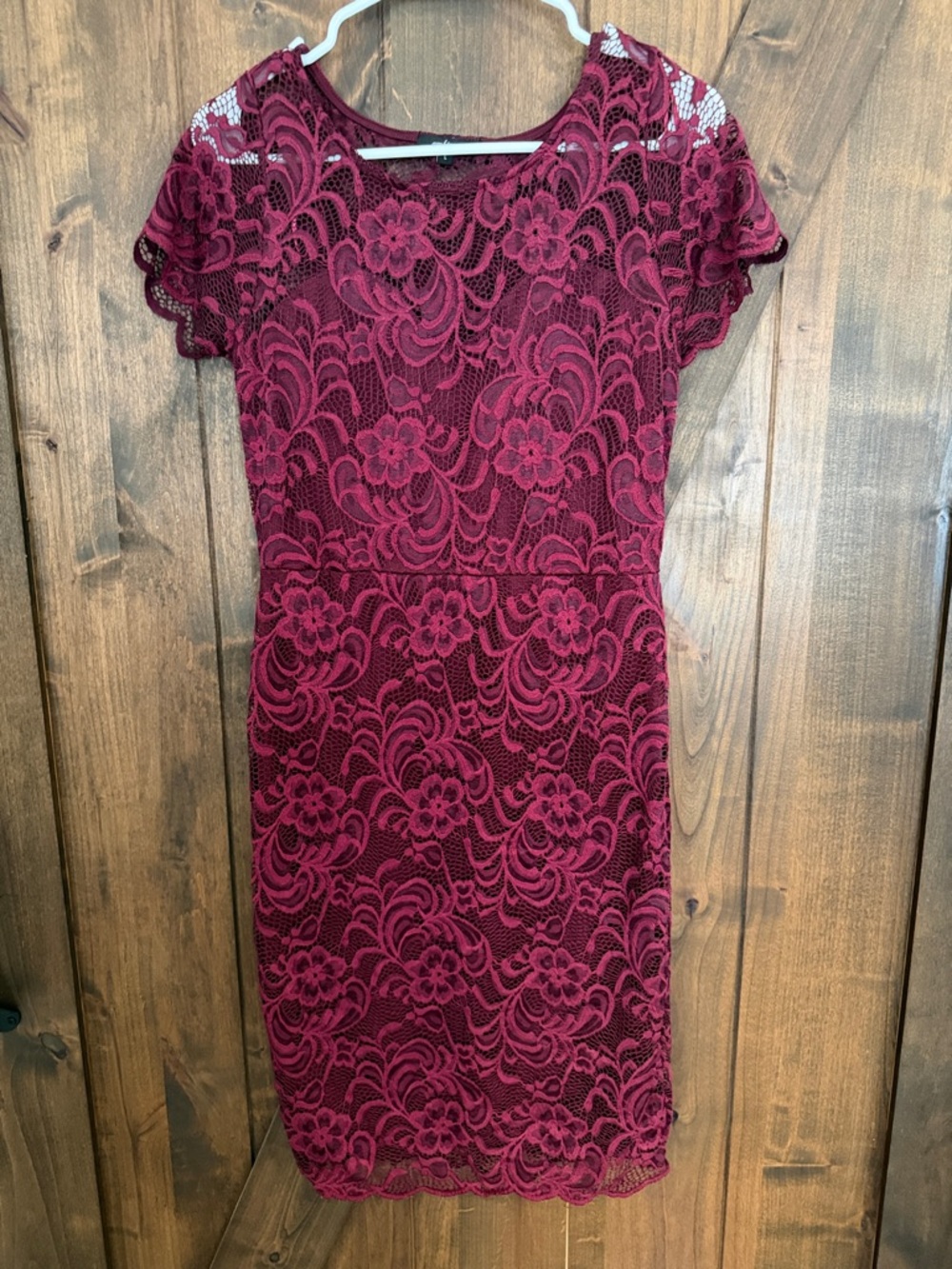 Ambiance Burgundy Floral Lace Midi Dress